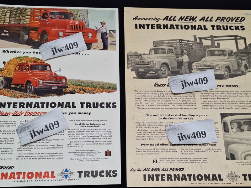 2 Vintage 1950 IH International Truck Print Ads Magazine Ads