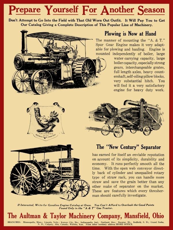 1911 Aultman & Taylor Steam Engine & Tractor NEW Sign: 24×30″ USA STEEL XL Size