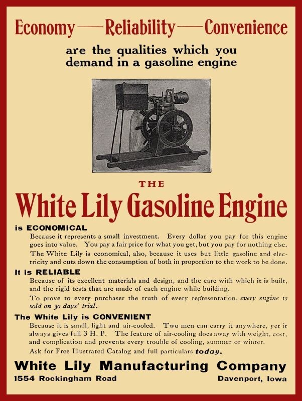 White Lily Gasoline Engines of Davenport, Iowa NEW Metal Sign: 12×16″ Ships Free