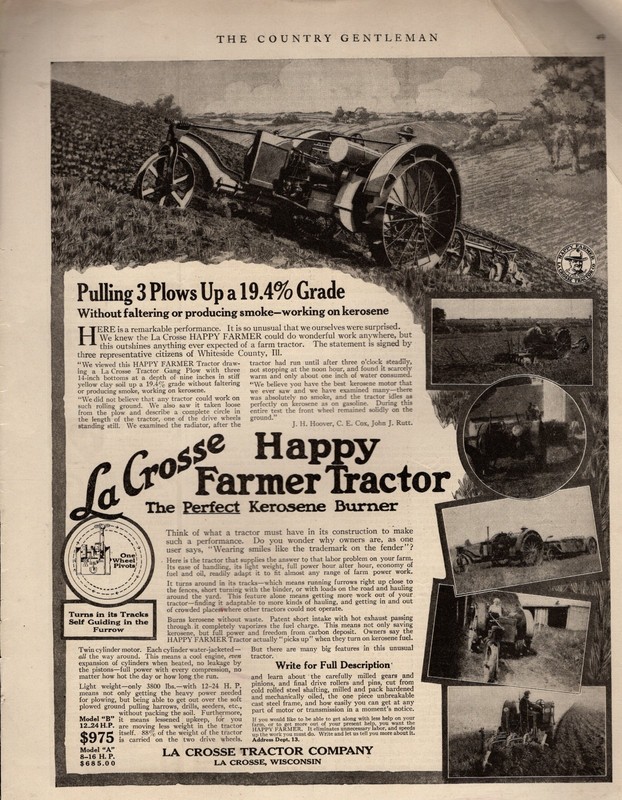 1918 La Crosse original Tractor ad – La Crosse WI Scarce
