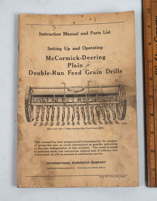 1943 McCormick Deering Harvester Double Run Deed Grain Drill Manual Parts List