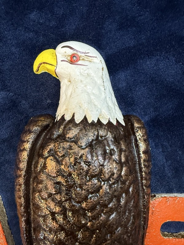 Vintage J.I. CASE Threshing Machine Co., Embossed Eagle Cast Iron Painted Sign gallery