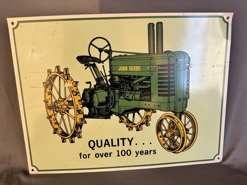 Vintage John Deere Tractor Metal Sign “Quality for Over 100 Years” Farm