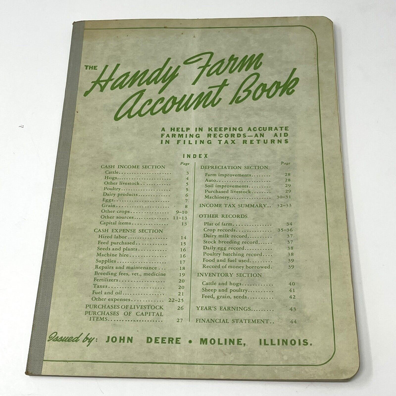 1960 John Deere The Handy Farm Account Book Record Keeping Expenses budget Sales