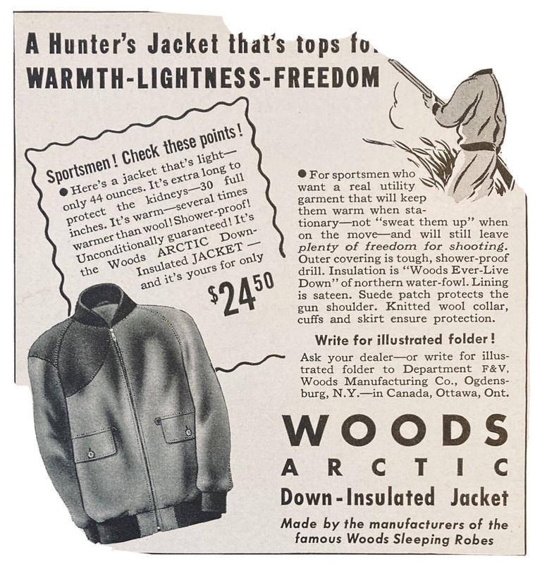 1942 AD.(XG25)~WOODS MFG. CO. OGDENSBURG, NY. WOODS ARCTIC DOWN INSULATED JACKET