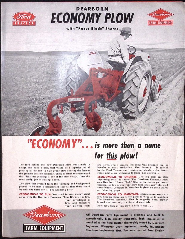 1950s Ford Tractor Dearborn Farm Equipment Economy Plow Dealer Brochure