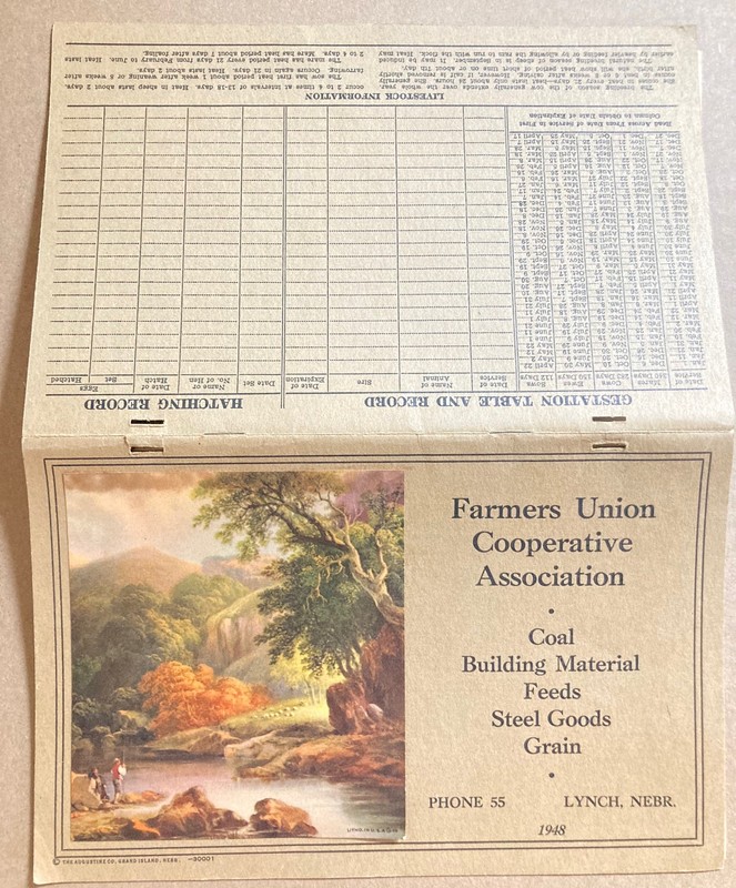 1948 LYNCH NEBRASKA FARMERS UNION CO-OP ASSN ADVERTISING BUSINESS RECORD CHARTS