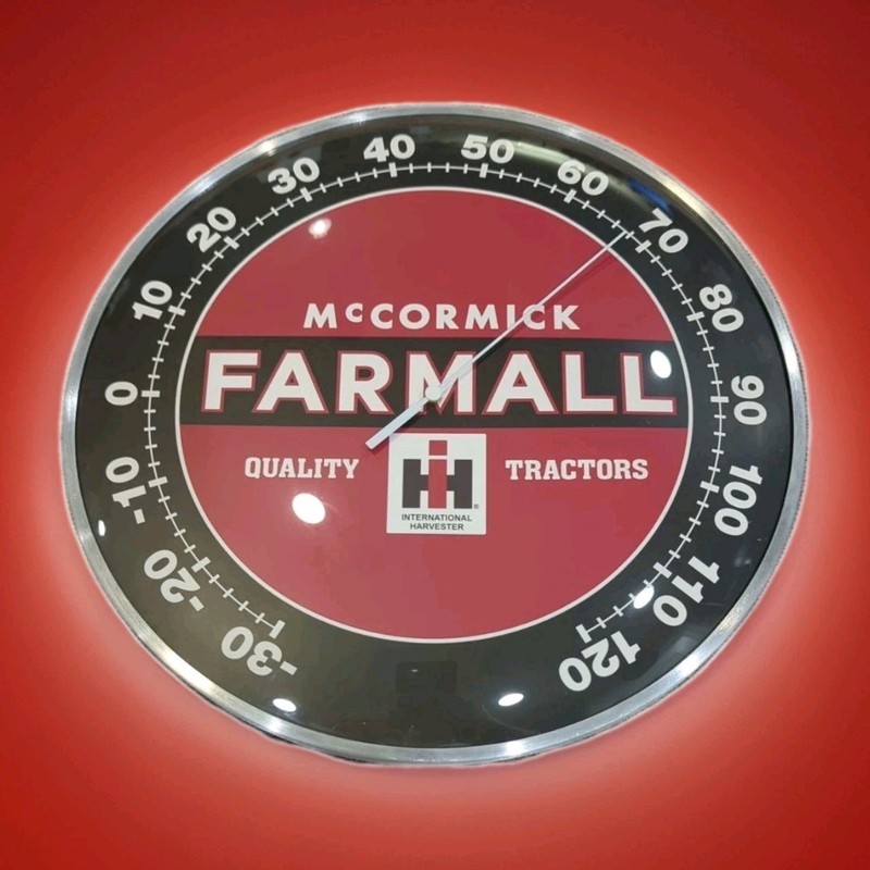 Farmall Tractor Sign Outdoor Thermometer IH Design Red/White On Black #s PreOwnd