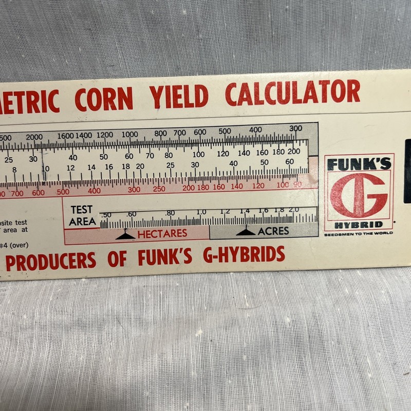 1976 Funk’s G-Hybrids Metric Corn Yield Calculator Farm Advertising Slide Rule gallery