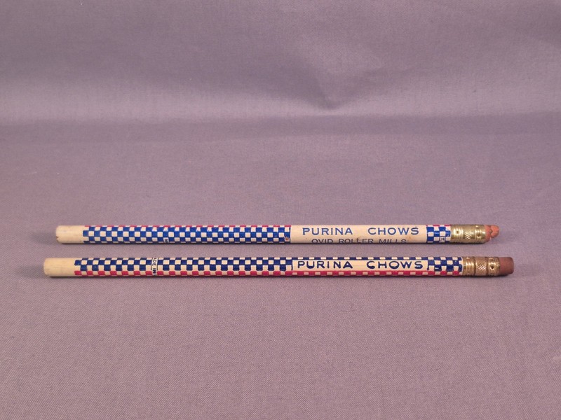 Two Vintage Pencils Purina Chow Ovid Roller Mills Michigan Advertisement White