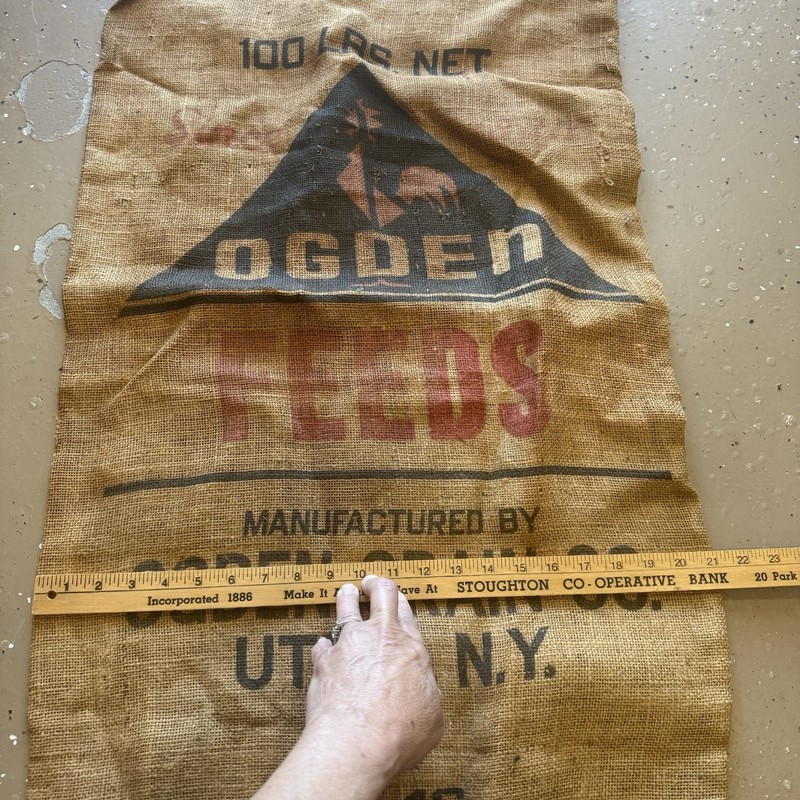 VTG Ogden Feeds Chicken Burlap Sack Utica NY 100 Lbs Farm Feed Deco Agriculture