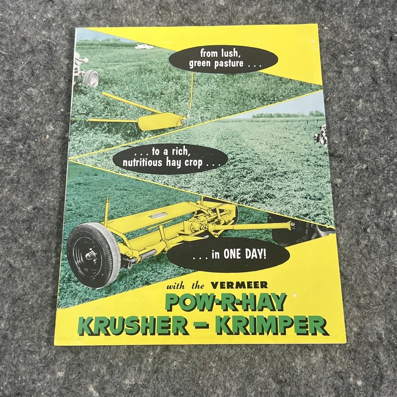 Vtg Original 1960’s VERMEER MANUFACTURING CO Pow-R-Hay Krusher Krimper Brochure