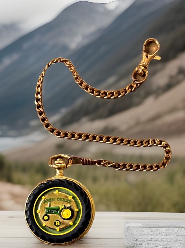 Vtg 2001 John Deere Model B Pocket Watch Chain & Case Franklin Mint