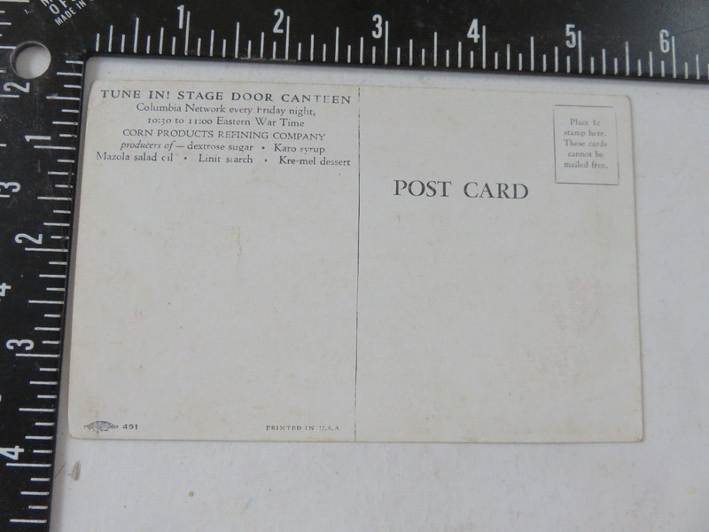 NOVELTY AMERCIAN THEATRE CANTEEN WW2 POSTCARD CORN PRODUCTS COMPANY gallery