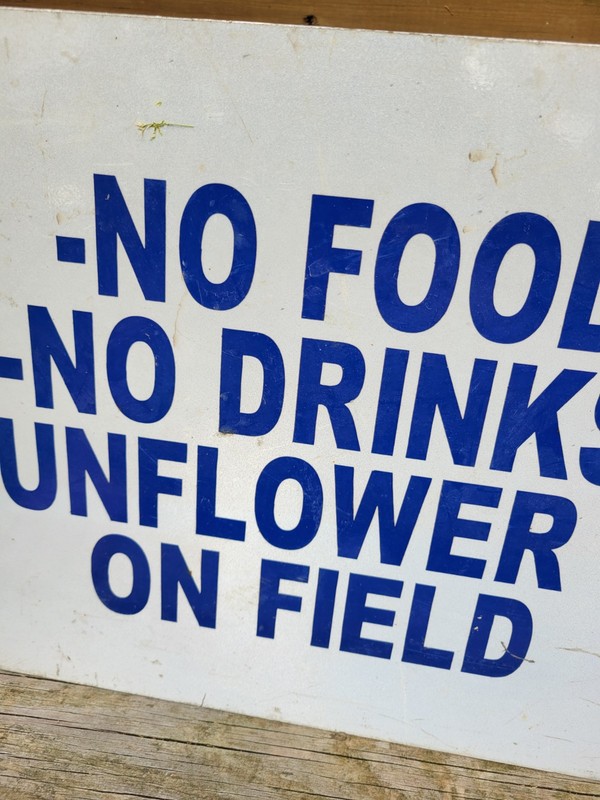 Vintage Baseball Field Sign "No Food No Drinks Sunflower Seeds" On Field 24"x12" gallery