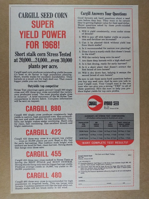 1968 Cargill 880 422 455 480 Hybrid Seed Corn vintage print Ad