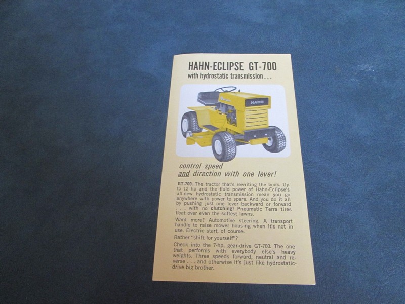 HAHN-ECLISPE GT-700 TRACTOR BROCHURE *** VINTAGE ORIGINAL