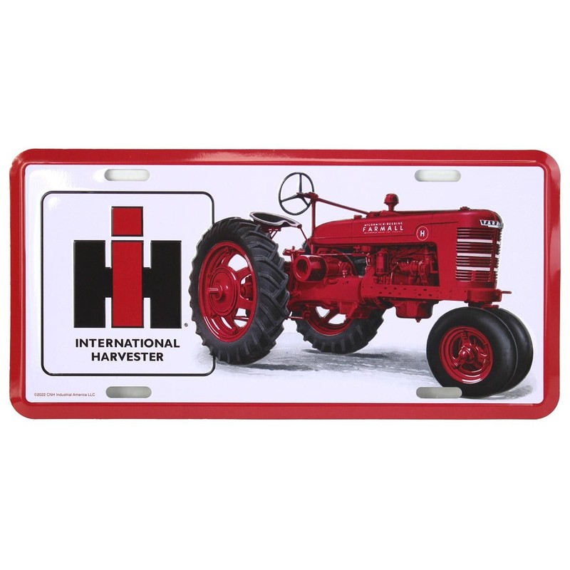 IH Logo with IH Farmall Tractor Metal License Plate, 11.875in x 6in 42067