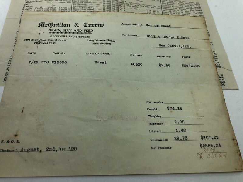 McQUILLAN & CURRUS 1920 Grain HAY & FEED INSPECTION CERTS/Prices/Signed Letters gallery