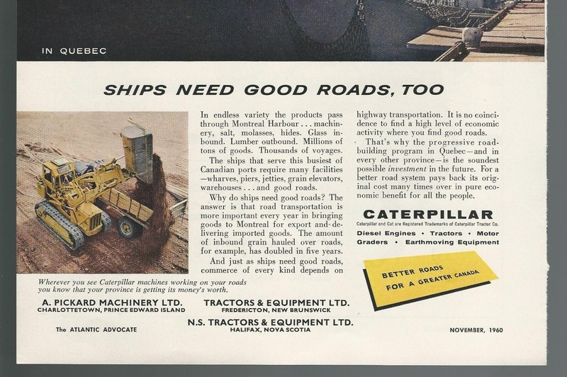 1960 CATERPILLAR advertisement, Canadian ad, Quebec Montreal harbour gallery