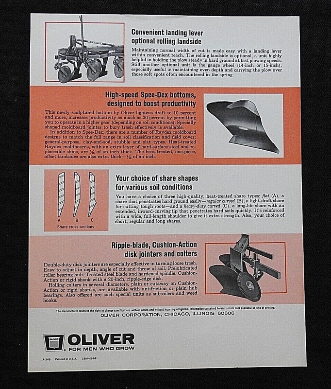 1968 "OLIVER MODEL 346 HEAVY-DUTY 3-4-5 BOTTOM MOUNTED MOLDBOARD PLOWS" BROCHURE gallery