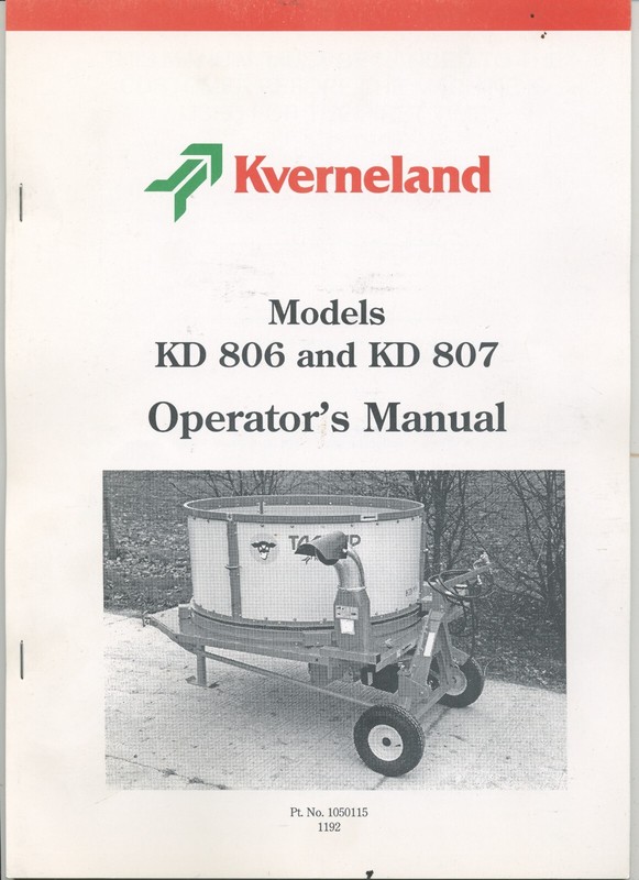 1992 -Kverneland- KD 806 807 Bale Chopper Tractor Operators Service Manual