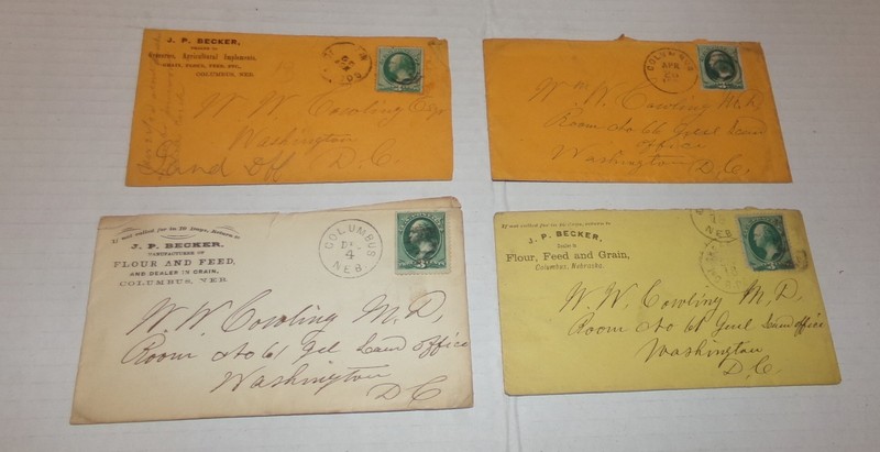 1890’s J.P. BECKER FLOUR & FEED FARM STORE COLUMBUS NEBRASKA 4 LETTER ENVELOPES