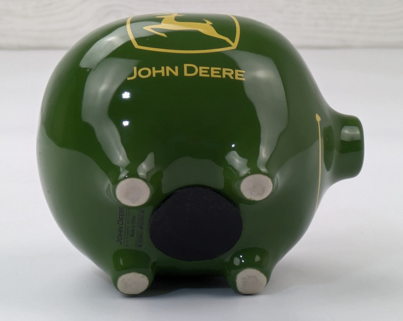 John Deere Ceramic Piggy Bank Stoneware Smiling Pig Green Yellow Authentic Logo gallery