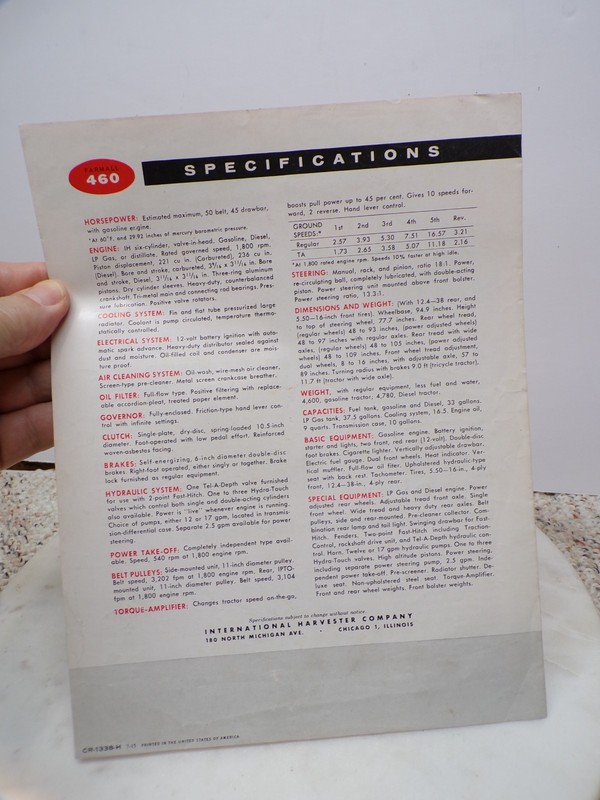International Farmall 460 Tractor IH Dealer Flyer Brochure CR-1338-H gallery