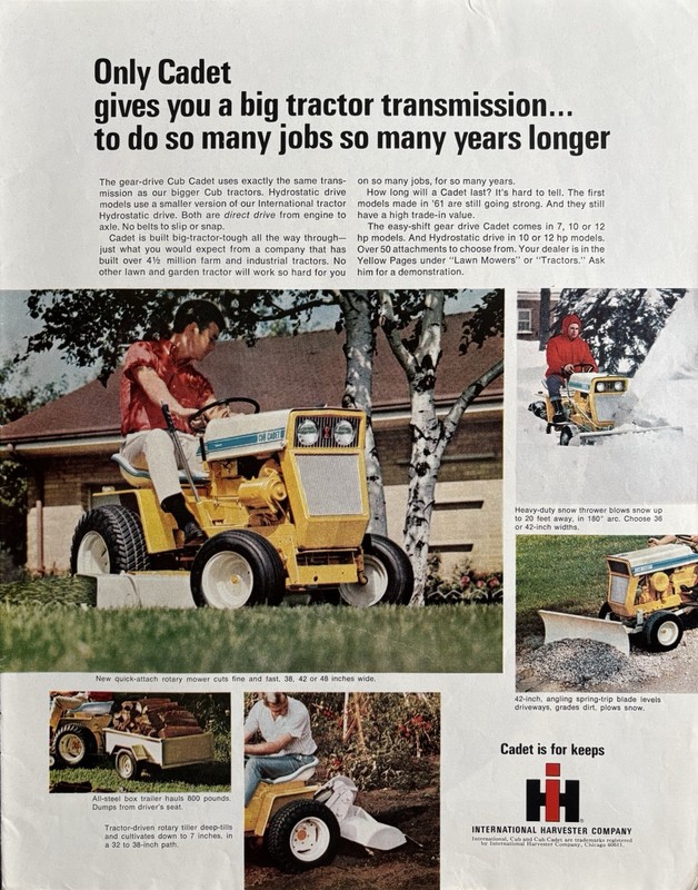 1968 Cub Cadet Tractor Original Vintage Advertisement IH Mower Print Ad