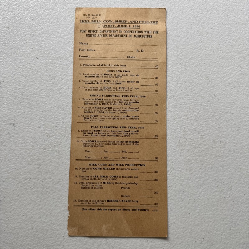 Hog, Milk, Cows Sheep And Poultry Report June 1, 1936 U.S. Dept Of Agriculture