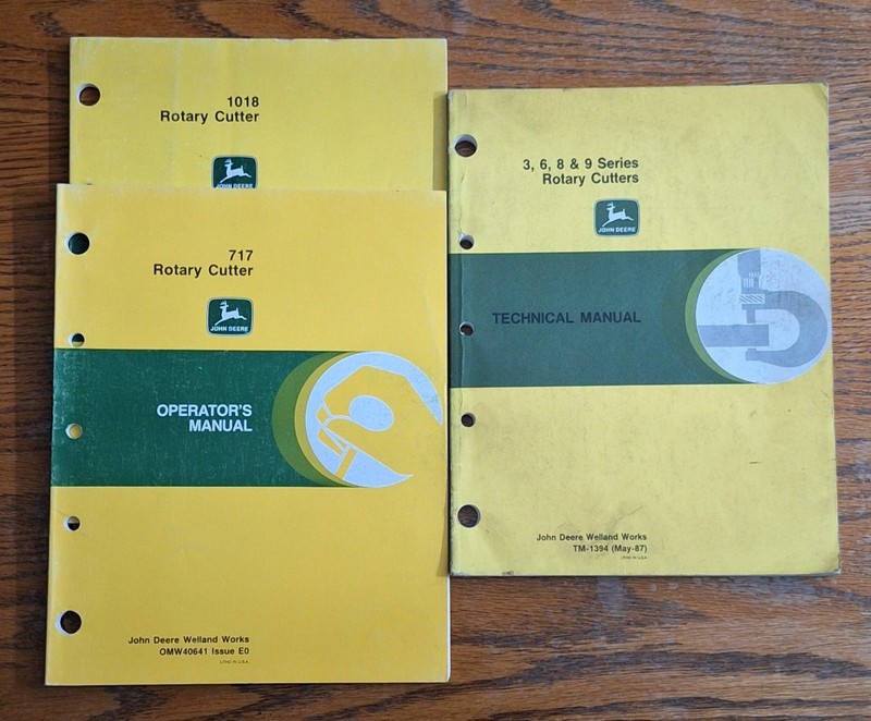 JOHN DEERE ROTARY CUTTER OWNERS MANUALS OEM 3 6 8 & 9 Series, 717, 1018