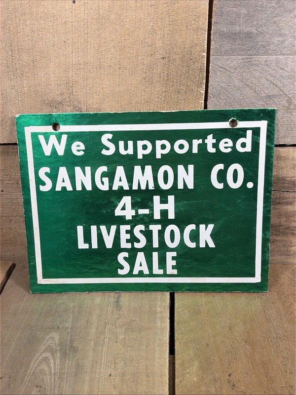 Vintage Sangamon County We Supported 4-H Livestock Sale Cardboard Sign Illinois