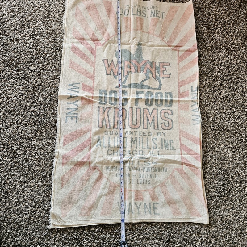 Vtg Wayne Dog Food Krums Feed Sack Bag Farm Primitive Antique Animal Fabric gallery