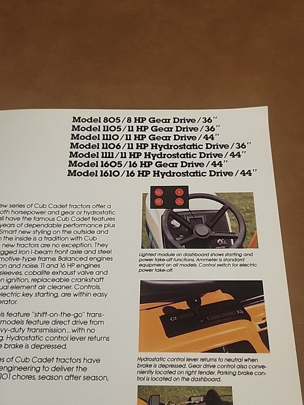 Cub Cadet 805 1105 1110 1106 1111 1605 1610 Lawn Tractor BROCHURE FREE SHIPPING gallery