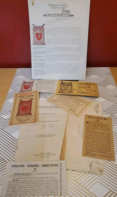 1915 Unicorn Dairy Feed w Envelope & Sales Support Literature Ephemera