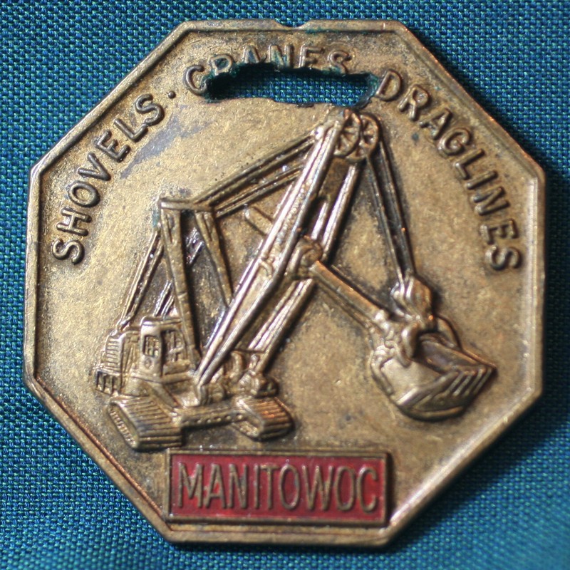 Vintage Manitowoc Shovels • Cranes • Draglines Brass & Enamel Tag Fob Medallion