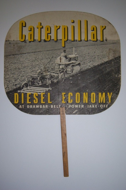 Vintage CATERPILLAR Diesel Track-Type Traction Tractor cardboard Advertising Fan