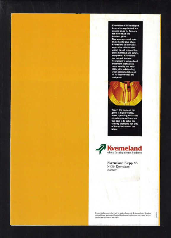KVERNELAND PL/RL 100 SEMI-MOUNTED REVERSIBLE PLOUGH 8 PAGE FOLDOUT BROCHURE gallery