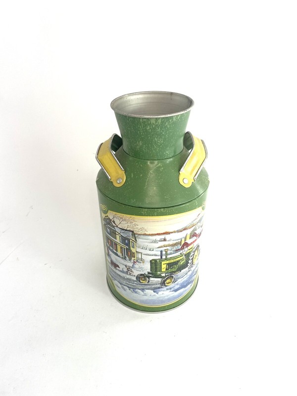 John Deere Milk Jug Can Metal Tin Green Yellow Farm Tractor Christmas 2002
