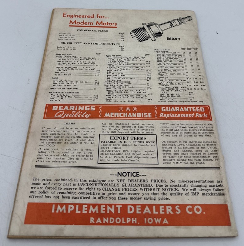 VTG 1947 Implement Dealers Co. Catalog RANDOLPH IA Tractor Truck Parts DEVIL IMP gallery