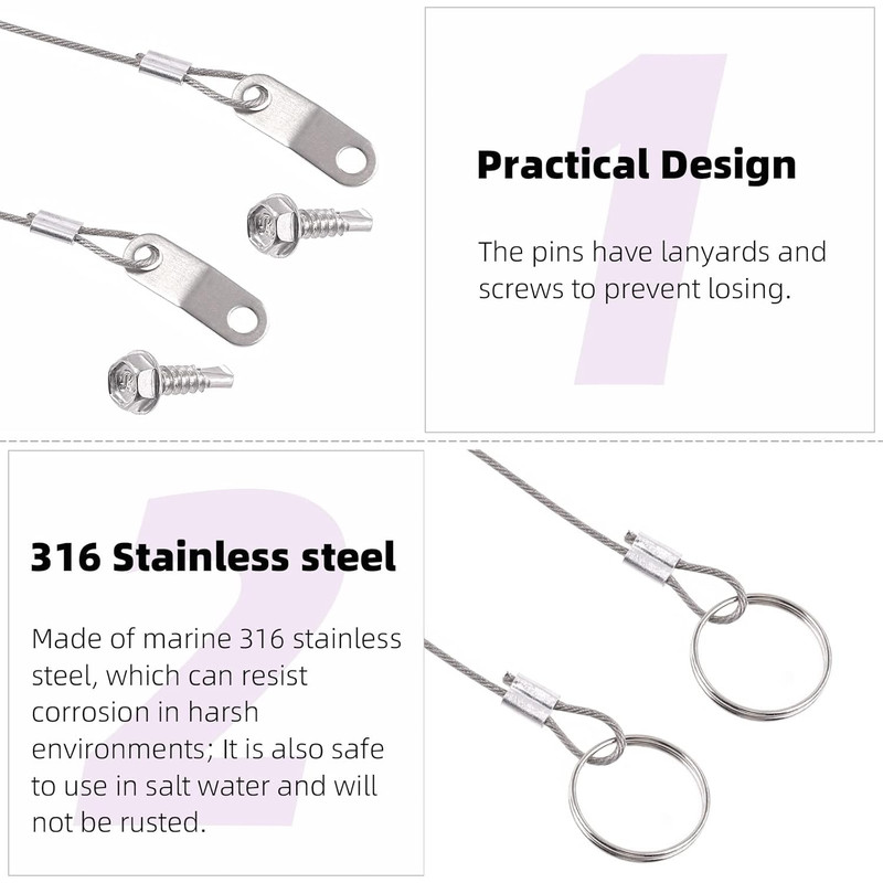 50Pcs 4 Sizes Spring-Loaded Lynch Pin Linch Pin and Stainless Steel Lanyard Cabl gallery