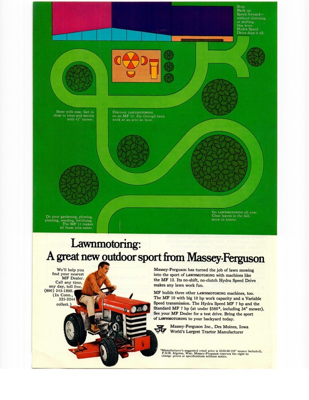 1969 Massey-Ferguson Lawn Tractor Vintage Print Ad Lawnmotoring Sport