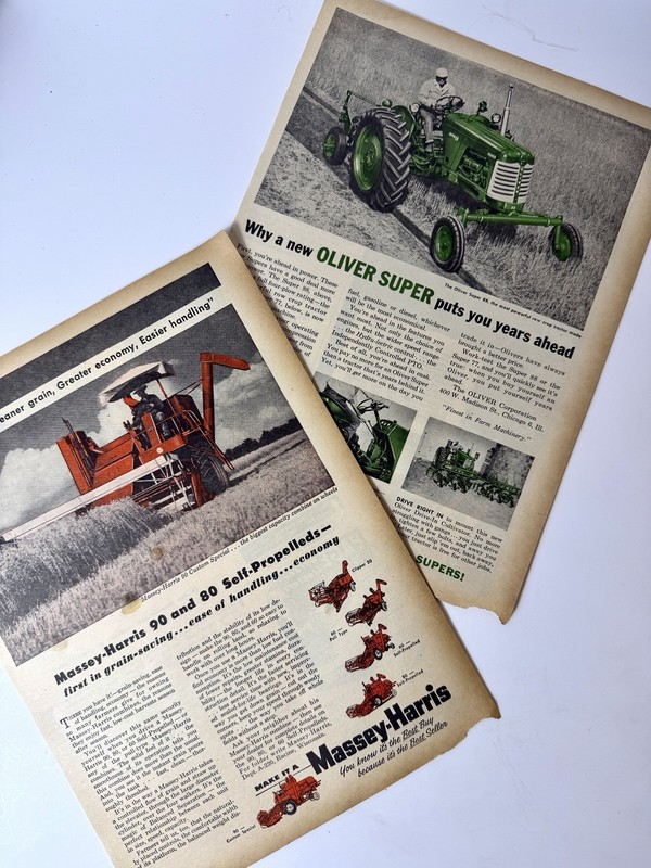 1950s Massey Harris Combine & Oliver Super Tractor Ads – Farming Equipment