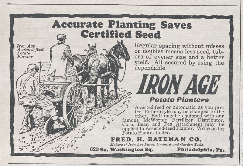 1926 AD.(XG22)~F.H. BATEMAN CO. PHIL., PA. IRON AGE POTATO PLANTERS