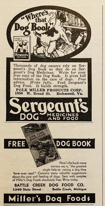 1932 AD.(XH81)~POLK MILLER PRODUCTS CO. RICHMOND, VA. SERGEANT’S DOG FOOD