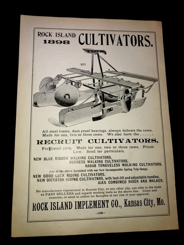 1898 Rock Island Cultivator Farm Advertising – Kansas City – Missouri