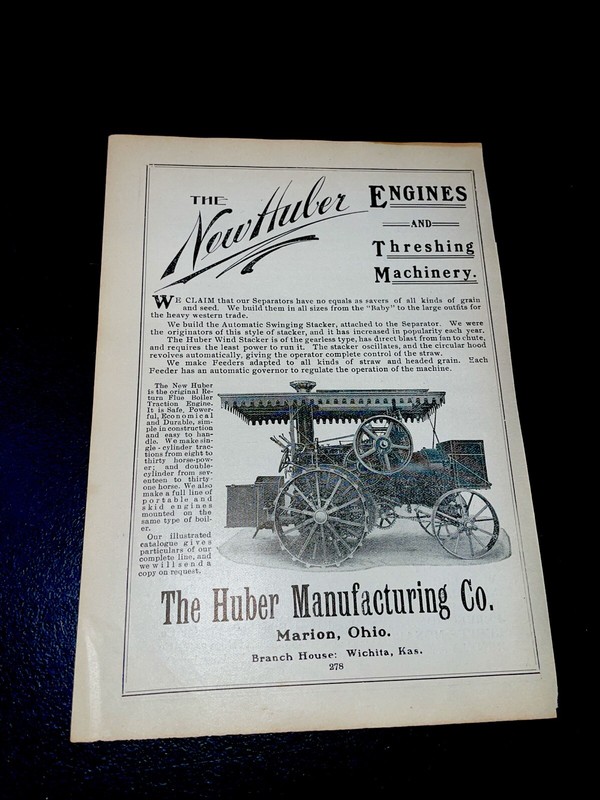 ORIGINAL 1907 New Huber Engines Farm Implement Advertising – Marion, Ohio
