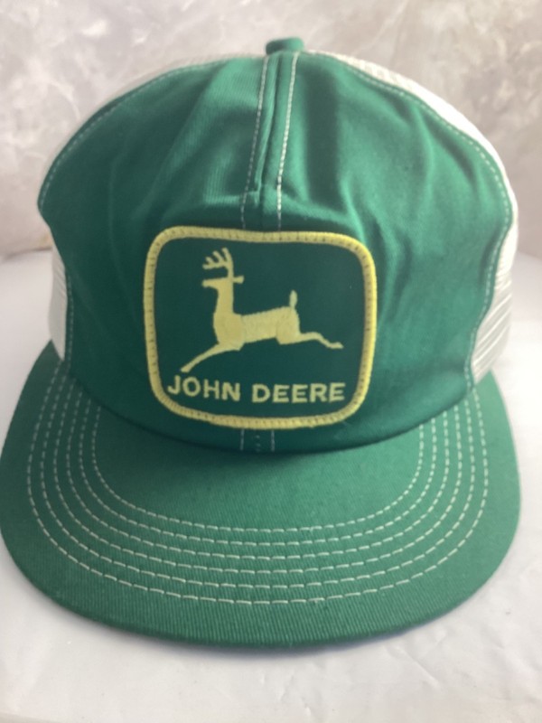 Vtg K-Products John Deere Patch-Two Tone Mesh SnapBack, Truckers Hat-USA GUC