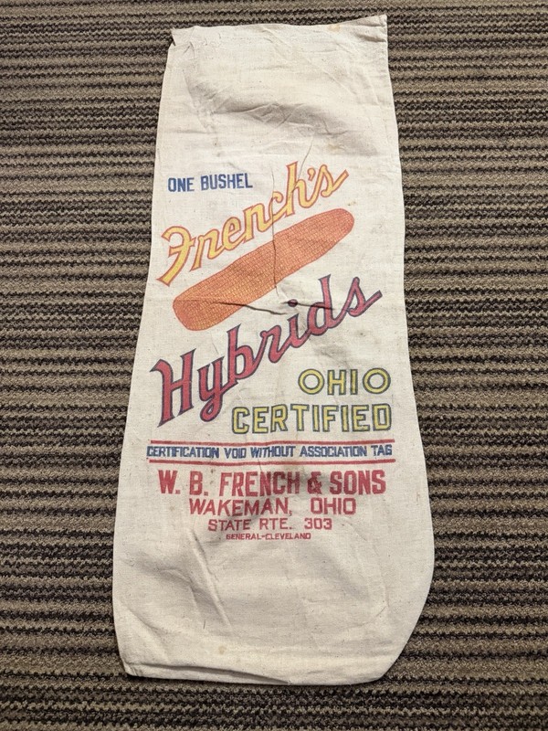 Vintage French’s Hybrid Seed Corn Cloth Bag Farm Sack Wakeman Ohio Certified